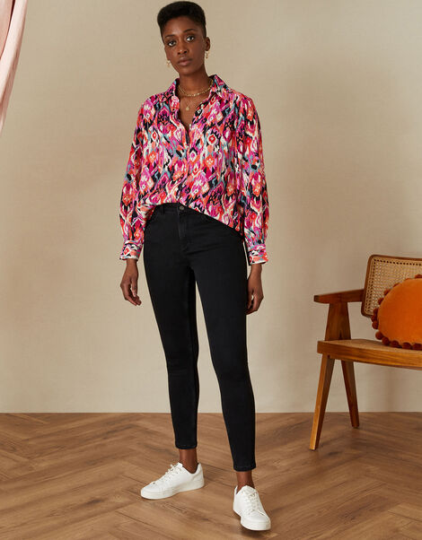 Ingrid Ikat Print Blouse in Sustainable Viscose Pink, Pink (PINK), large