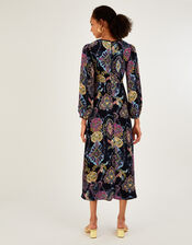 Medallion Print Tea Dress in Sustainable Viscose, Black (BLACK), large