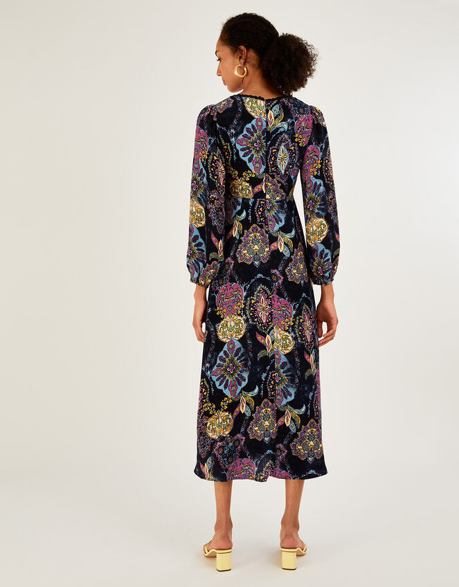 Medallion Print Tea Dress in Sustainable Viscose, Black (BLACK), large