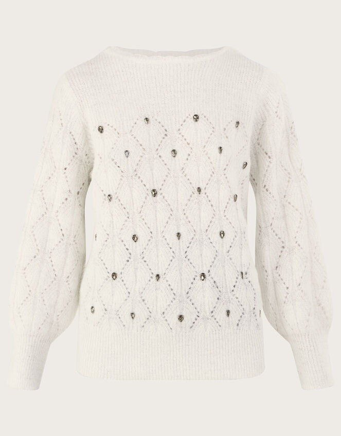 Gem Encrusted Jumper with Recycled Polyester, Ivory (IVORY), large