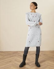 Rita Embroidered Ruffle Dress, Grey (GREY), large