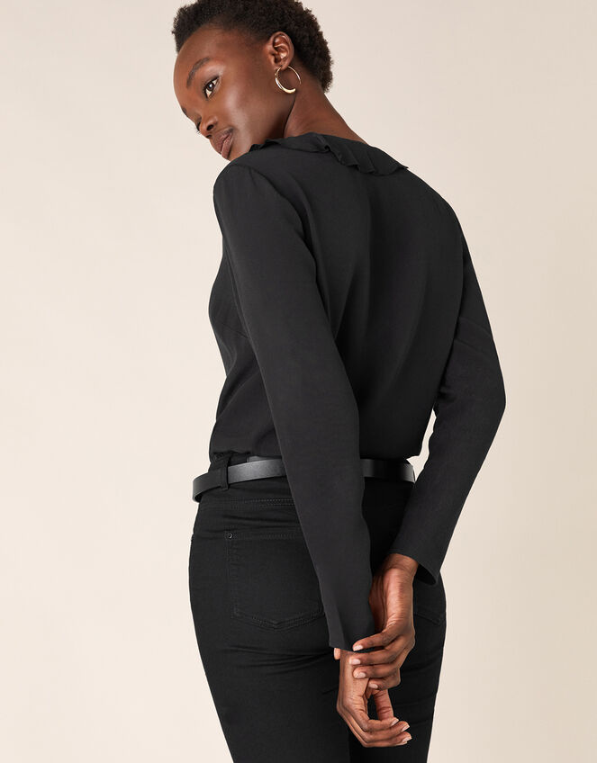 Ruffle Long Sleeve Blouse with LENZING™ ECOVERO™, Black (BLACK), large