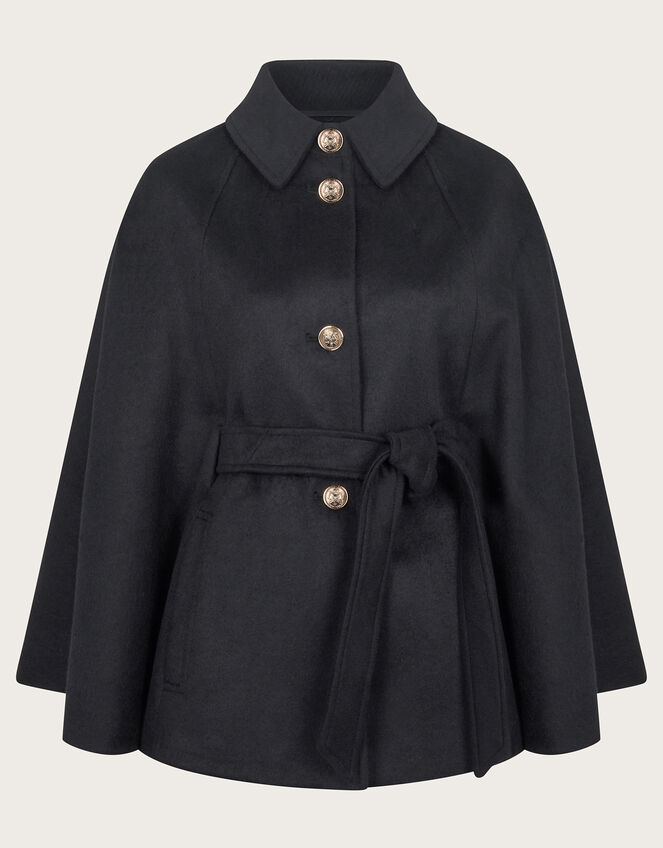 Cecily Military Cape Coat, Black (BLACK), large