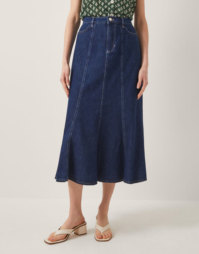 Fran Seam Denim Maxi Skirt, Blue (INDIGO), large