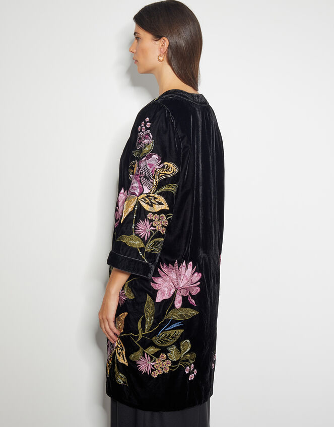 Freya Velvet Embroidered Kimono, Black (BLACK), large