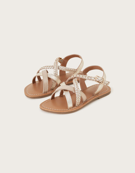 Leather Plait Sandals, Gold (GOLD), large