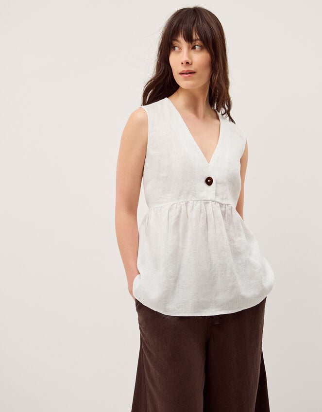 Posey Sleeveless Linen Top, White (WHITE), large