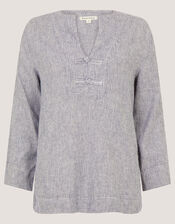 Alexis Stripe Linen-Blend Top, Blue (NAVY), large