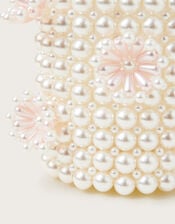 Pearl Beaded Flower Bucket Bag, , large