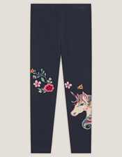 Embroidered Unicorn Leggings, Blue (NAVY), large