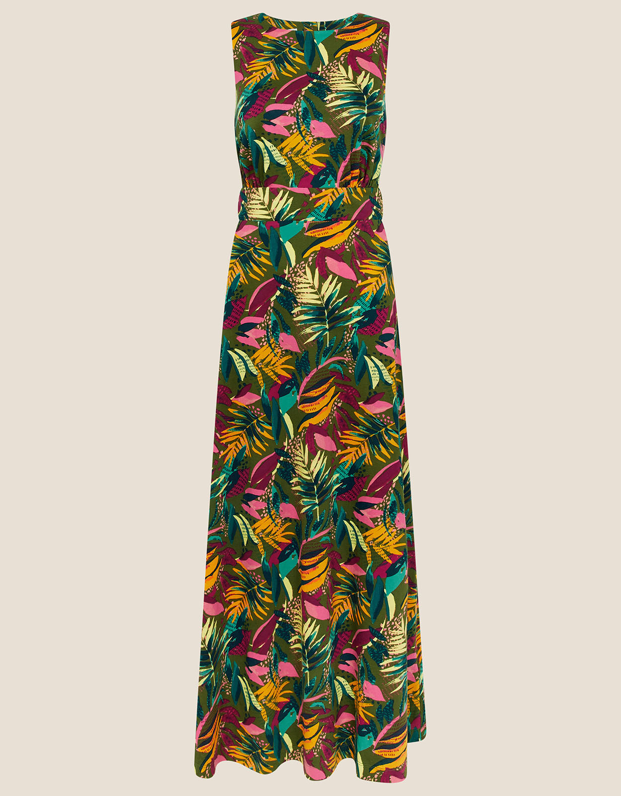 Cut Out Back Palm Jersey Dress Green