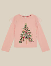 Embellished Christmas Tree Long Sleeve Top, Pink (PINK), large