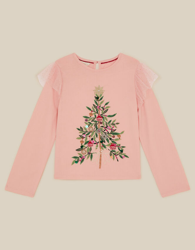 Embellished Christmas Tree Long Sleeve Top, Pink (PINK), large