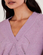 V-Neck Pointelle Jumper, Purple (PURPLE), large