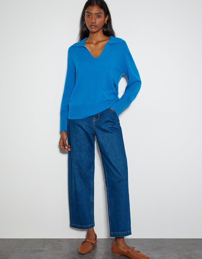 Cara Collar Cashmere Sweater, Blue (BLUE), large