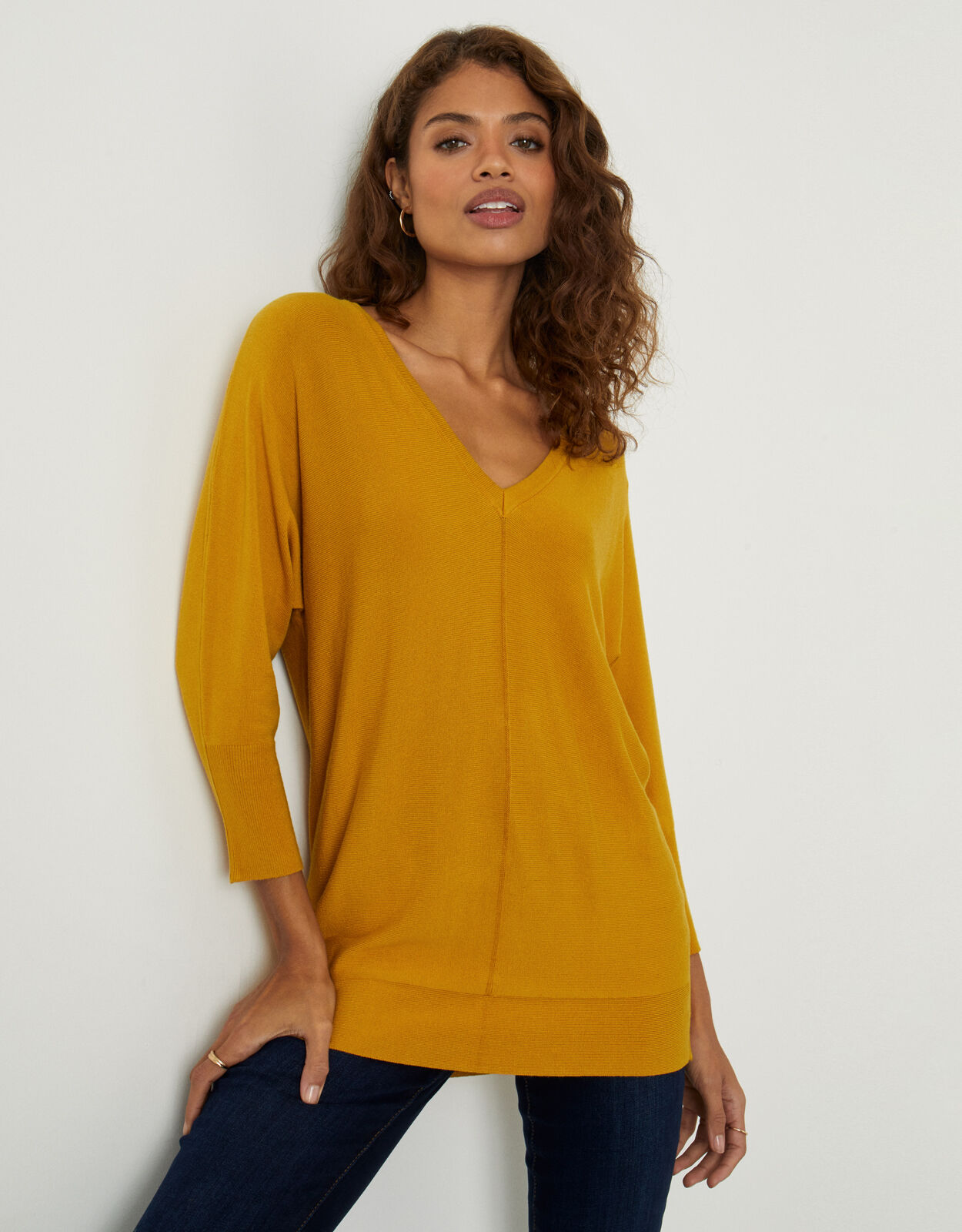 Amalie V Neck Button Back Jumper Yellow