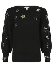 Sequin Star Knit Jumper, Black (BLACK), large