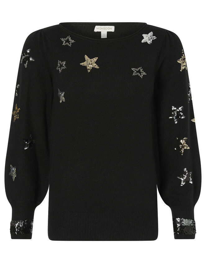 Sequin Star Knit Jumper, Black (BLACK), large