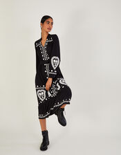 Embroidered Jersey Shirt Dress in Sustainable Cotton, Black (BLACK), large