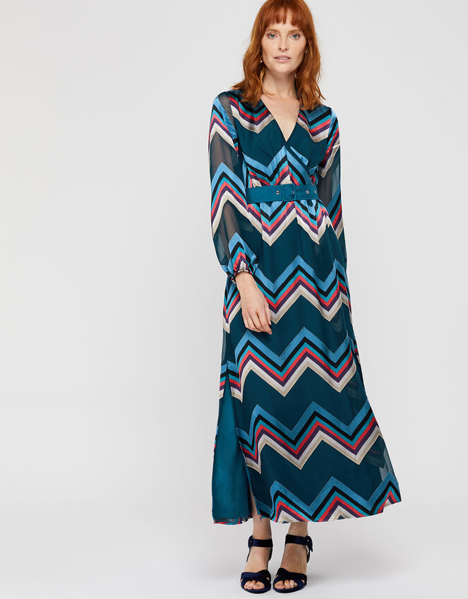 Fearne Chevron Burnout Maxi Dress, Teal (TEAL), large