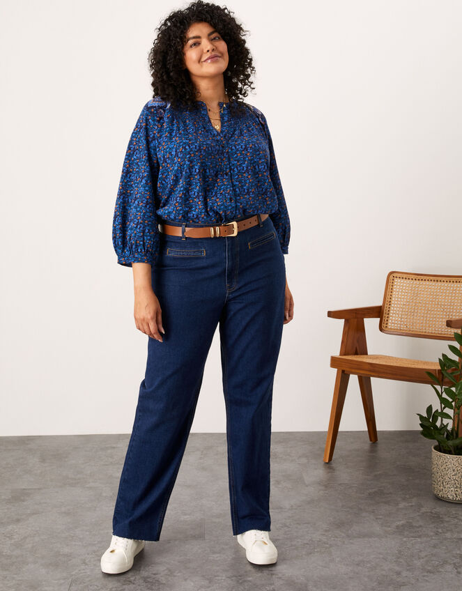 Deep Cuff Denim Jeans, Blue (DENIM BLUE), large