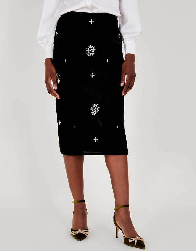Carola Embellished Midi Skirt, Black (BLACK), large