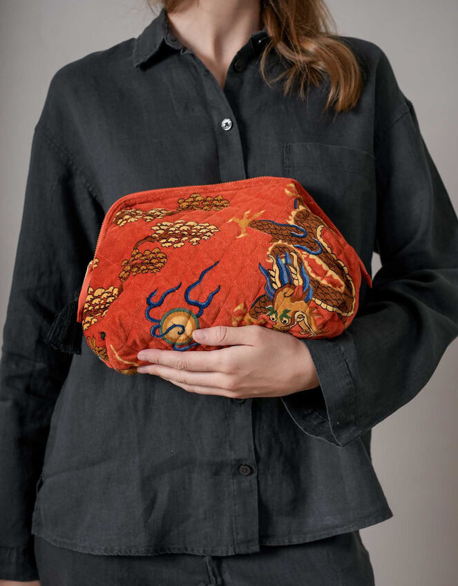 One Hundred Stars Dragon Print Velvet Pouch, , large