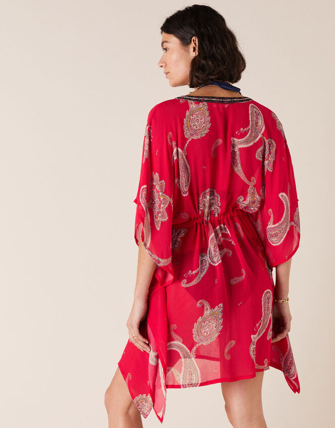 Heritage Print Kaftan in Sustainable Viscose, Red (RED), large