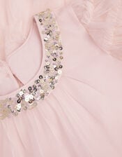 Alexandria Sequin Ruffle Tulle Swing Dress, Pink (PALE PINK), large