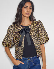 Anne Leopard Print Bow Jacket, Brown (BROWN), large