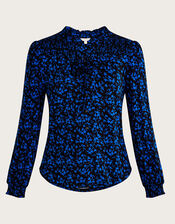 Ditsy Shirred Print Jersey Top, Black (BLACK), large