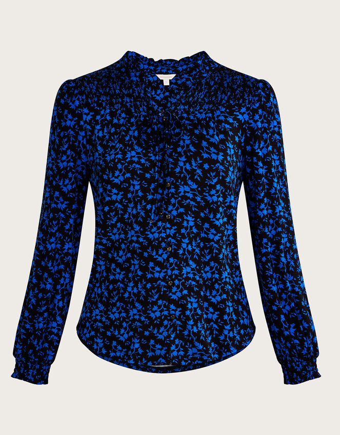 Ditsy Shirred Print Jersey Top, Black (BLACK), large