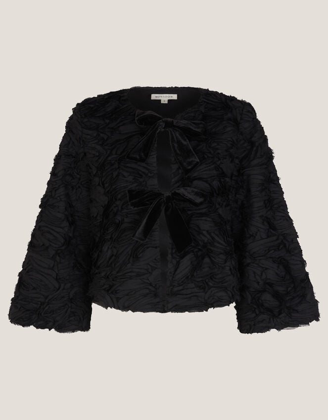 Tia Tie-Front Textured Jacket, Black (BLACK), large