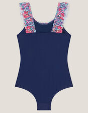 Seashell Floral Frill Swimsuit, Blue (BLUE), large