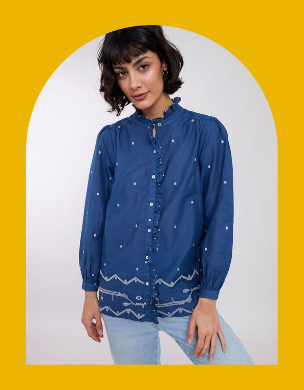 East Petra Embroidered Blouse, Blue (BLUE), large