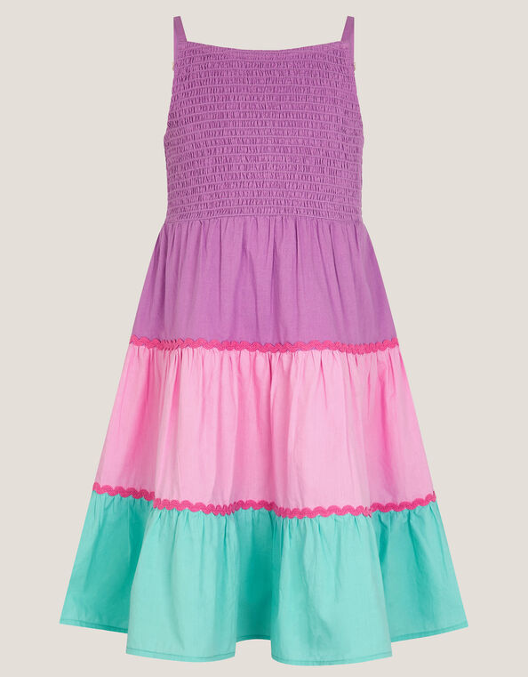 Sleeveless Smocked Colorblock Dress, Pink (PINK), large