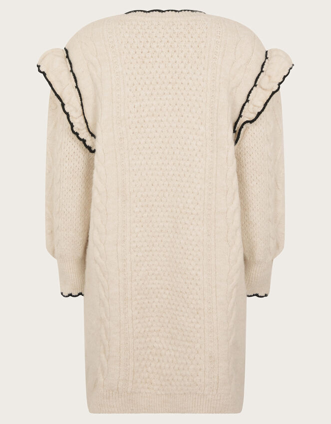 Frill Cable Knit Jumper Dress, Camel (OATMEAL), large