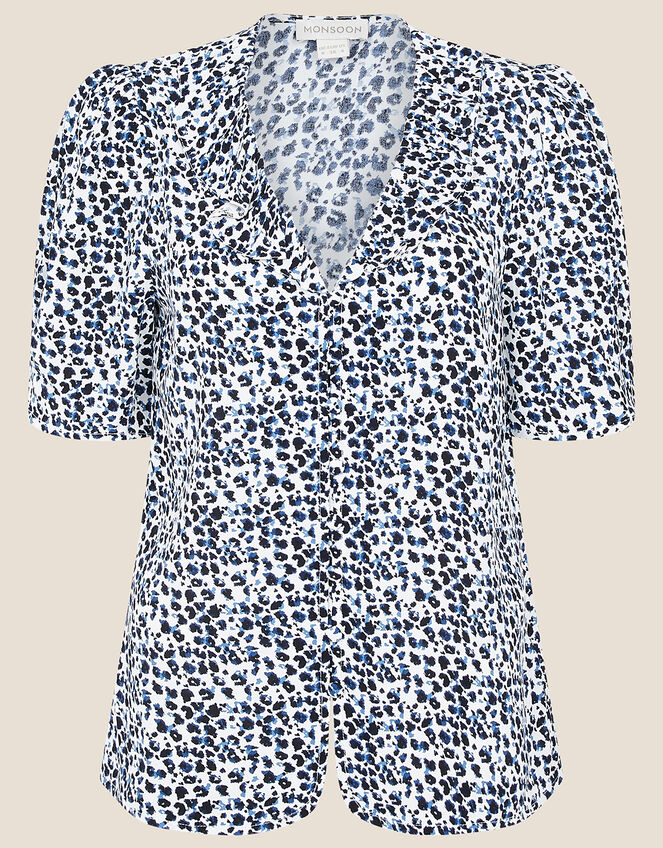 Animal Print Frill Collar Blouse, Ivory (IVORY), large