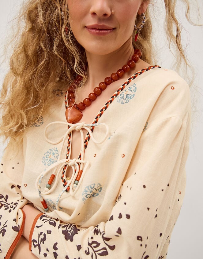 Aleah Tropical Print Midi Kaftan, Ivory (IVORY), large