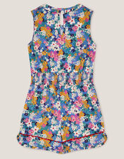 Floral Print Sleeveless Romper, Blue (BLUE), large