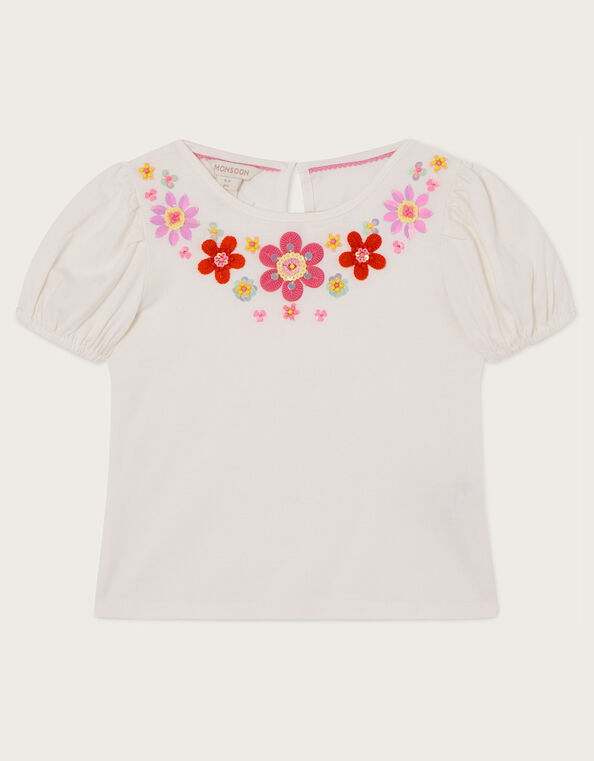 Crochet Gem Detail T-Shirt, Ivory (IVORY), large