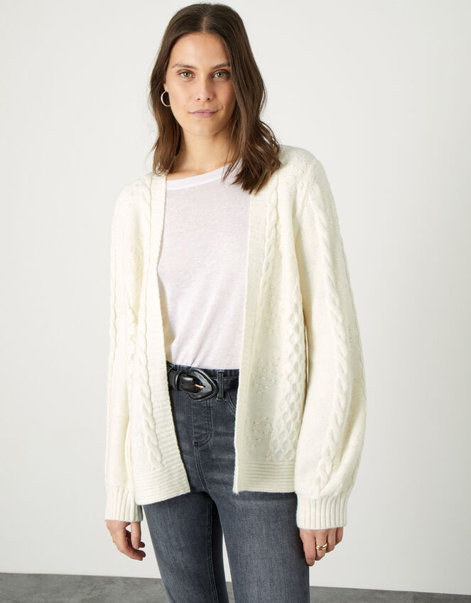 Cariad Cable Bobble Cardigan, Ivory (IVORY), large
