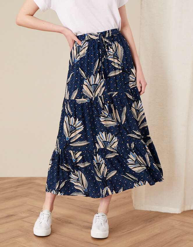 Zola Printed Maxi Skirt, Blue (NAVY), large