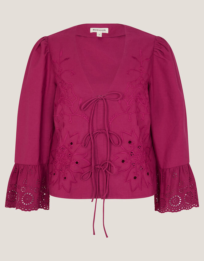 Saoirse Broderie Tie Blouse, Red (BURGUNDY), large