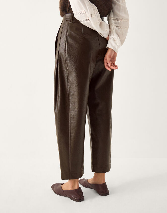 Tara Faux Leather Barrel Trousers, Brown (CHOCOLATE), large