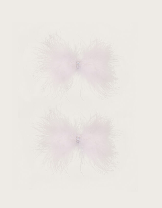 Fluffy Bow Hair Clips Set of Two, , large