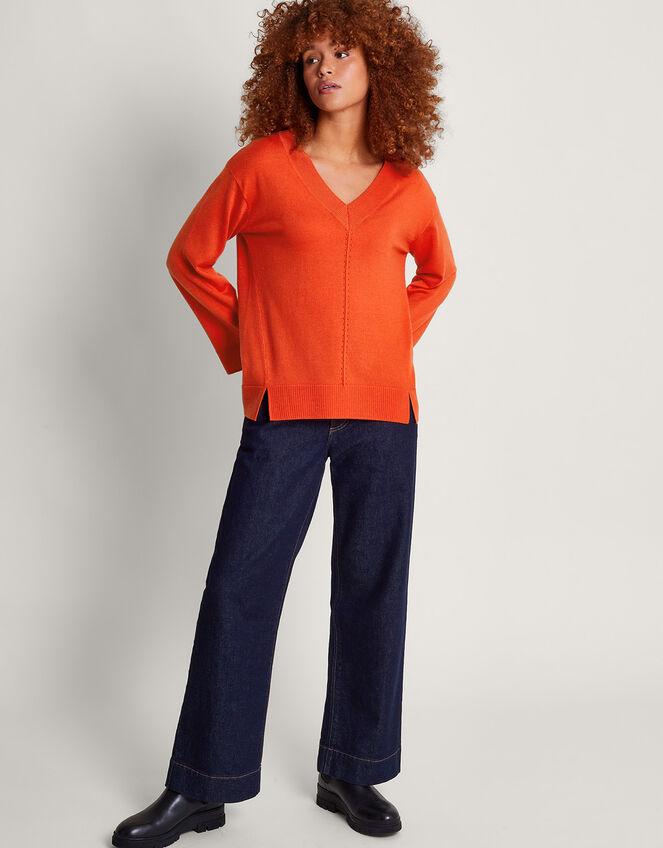 Vida V-Neck Jumper, Orange (ORANGE), large