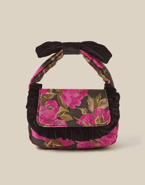 Monsoon x Queens of Archive Velvet Bow Floral Jacquard Bag, , large