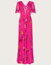 Faye Embellished Maxi Dress in Recycled Polyester, Pink (PINK), large