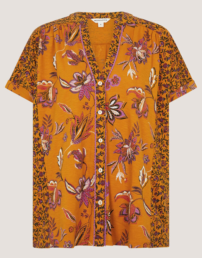 Zainab Floral Print Jersey Top, Orange (ORANGE), large